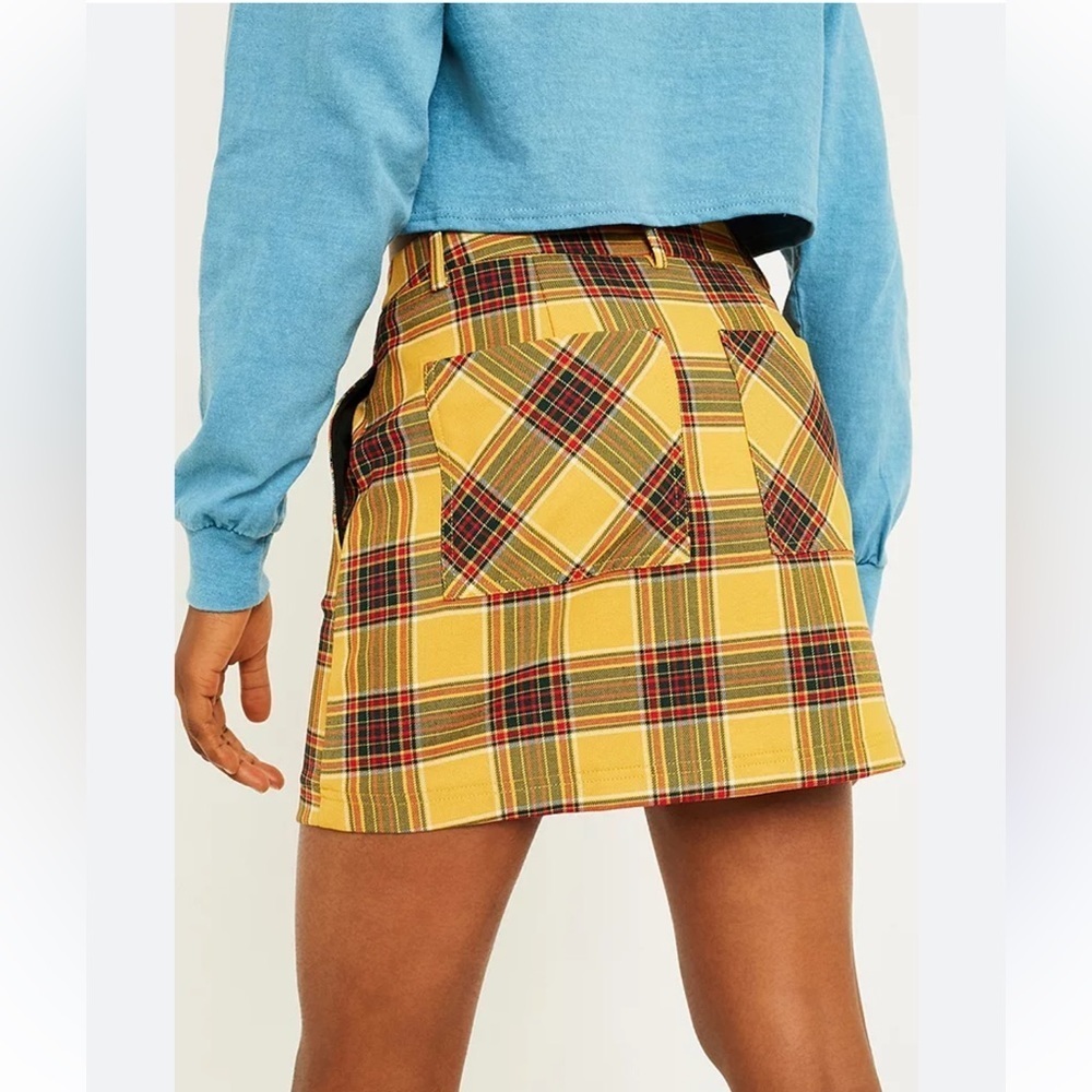 Urban Outfitters yellow check tailored mini skirt medium